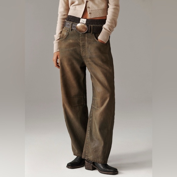 NWT We The Free Good Luck Barrel Coated Jeans 27 New Moon Brown - Picture 1 of 12
